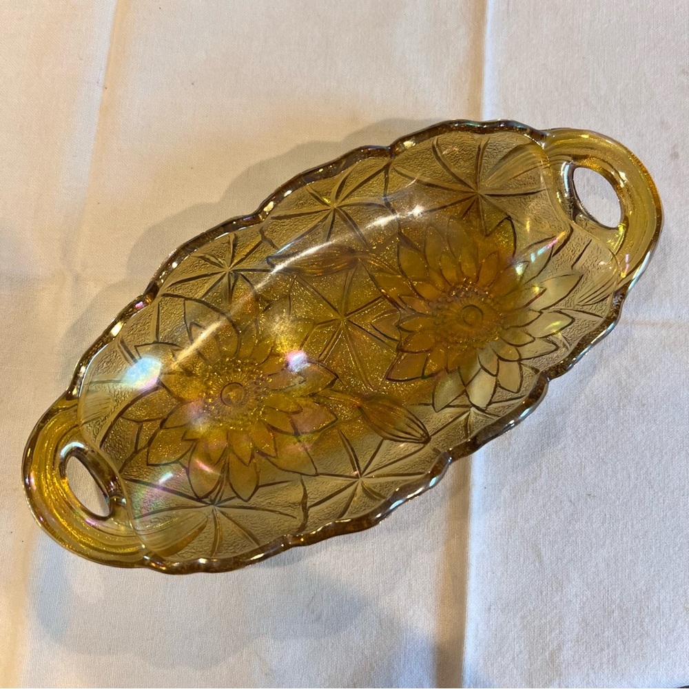 Vintage Oval Carnival Glass Dish